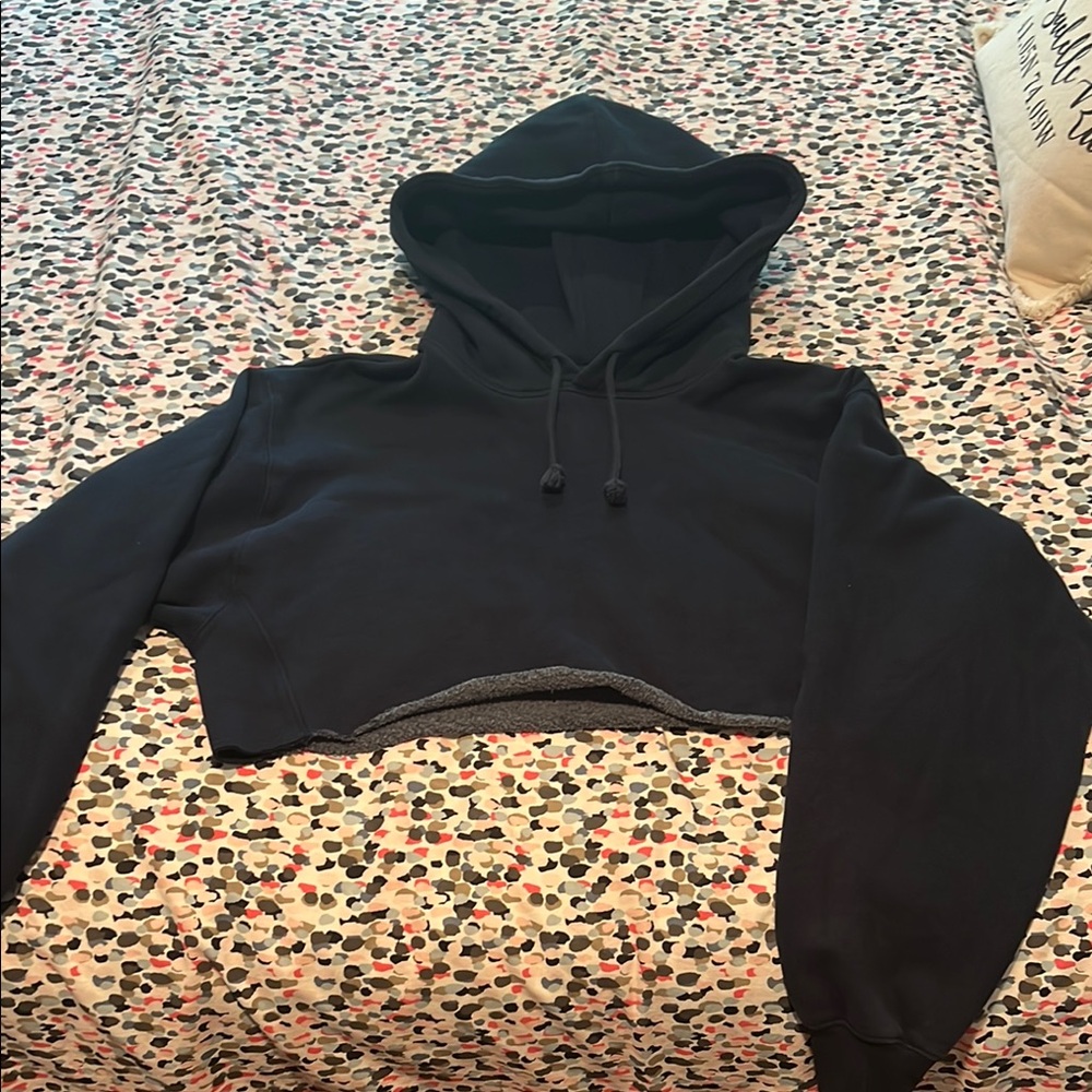 Navy TNA Cropped Hoodie Fleece Sweatshirt